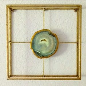 NWOT Gold Metal Agate Stone Wall Decor #3